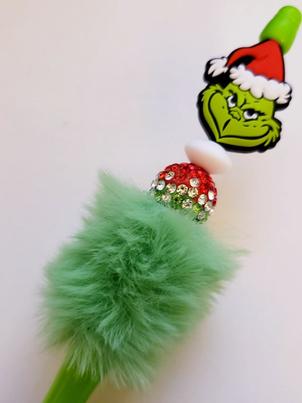 Handmade Fluffy Plush Christmas Holiday Beaded Silicone Focal Bead Pen